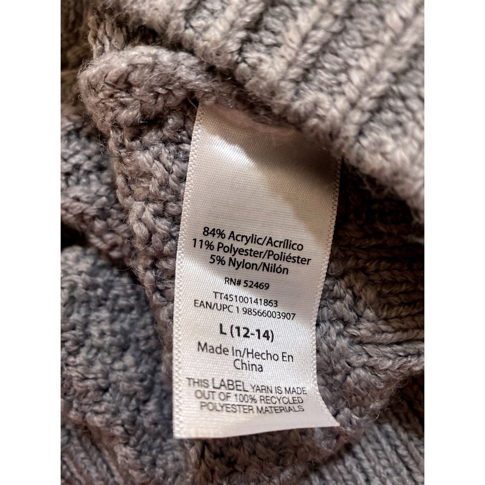 Time and Tru Gray Diamond Cable Knit Bobble Turtleneck Sweater Women's Lg 12-14 - Picture 4 of 8